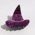 Detail view of purple acetate witch hat hair claw clip with sparkling rhinestones - Purple Witch Hat