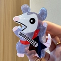 Cartoon opossum hair claw clip with electric guitar in purple acetate marble finish - Opossum Playing Guitar Style (Mouse)