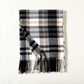 Classic plaid scarf in black, grey and orange with soft fringe details - Black and Gray / 180*70cm