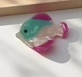 Cartoon fish acrylic hair clip in blue, white and pink colors with glossy finish - Blue White Red Spliced Fish (1)