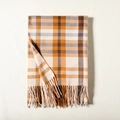 Classic plaid winter scarf featuring orange, beige, and dark grey patterns with fringe - Pale Orange / 180*70cm