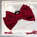 Elegante pinza per capelli in velluto rosso con strass, dimensioni 13cm x 7cm - Rosso