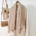 Elegant beige fringe scarf in soft texture paired with a classic winter wool coat - Light Camel (130 Frayed Solid Color) / Standard