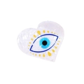 White acetate heart claw clip with blue evil eye pattern for fashionable hair styling - Heart Shaped Evil Eye
