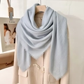 Elegant light blue scarf with fringe edges paired with a classic wool coat - Light Gray Blue (130 Frayed Solid Color) / Standard