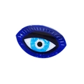 Evil Eye hair claw clip in blue marble acrylic finish with white eyelash details - Oval Evil Eye