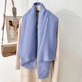 Elegant light blue scarf with fringe tassels on wooden hanger with beige coat - Sky Blue (130 Frayed Solid Color) / Standard