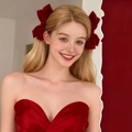 Elegantes pinzas para el cabello con lazo de terciopelo rojo, set de dos piezas festivo - Rojo