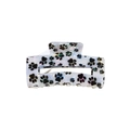Pince à cheveux blanche nacrée avec motifs de pattes noires pour femmes élégantes - 8.5cm Rectangulaire - Patte de Chat Noire