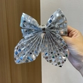 Fiocco per capelli disco con paillettes argentate e tessere a specchio riflettenti - Argento