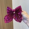 Fermaglio per capelli con fiocco di paillettes rosso rosa e finitura metallica riflettente - Rosa Rosso