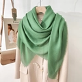 Grass green minimalist shawl scarf with frayed edges styled on a white coat - Sea Green (130 Frayed Solid Color) / Standard