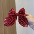 Fermaglio per capelli con fiocco di paillettes rosse per bambini con grande clip luccicante - Rosso