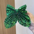 Fermaglio per capelli a fiocco verde smeraldo con paillettes quadrate scintillanti - Verde