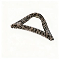 Detail of a triangular leopard print hair claw clip with golden metal spring mechanism - Triangle Style