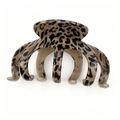 Detailed view of leopard print hair claw clip with six strong teeth and metal spring - Pumpkin Multi-tooth Style