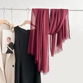 Elegant wine red linen cotton scarf with frayed edges displayed on a stylish hanger - Light Jujube Red (20#)
