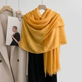 Solid bright yellow cotton linen scarf with soft fringe edges for a casual summer look - Light Turmeric (51#)