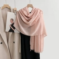 Elegant pale pink cotton linen scarf with frayed edges for versatile spring wear - Light Skin Pink (22#)