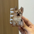 Detail of German Shepherd acetate hair claw clip with glossy pearlescent finish - German Shepherd Shape