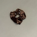 Dark brown velvet scrunchie with elegant pearl accents for French style buns - Brown