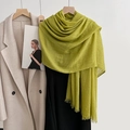 Grass green linen cotton scarf with fringed edges and soft wrinkled texture - Autumn Yellow (52#)