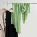Elegant mint green linen scarf for women, lightweight cotton fabric with soft frayed edges - Light Emerald Green (27#)