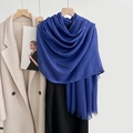 Elegant blue cotton linen scarf with fine fringe tassels styled on a white wool coat - New Royal Blue (43#)