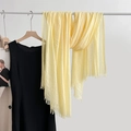 Pale yellow linen scarf with fringe trim draped elegantly over a black dress - Light Yellow (29#)