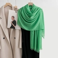 Bright green linen blend scarf for women with elegant fringe edge on black dress and white coat - Emerald Green (48#)