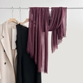 Deep purple cotton linen scarf with fringe edges in a stylish draped display - Dark Purple (23#)
