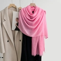 Pink cotton linen scarf with fine fringe tassels shown hanging on a wooden hanger - Pink (47#)