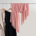 Elegant pink linen blend scarf with fringe edges paired with a black sleeveless dress - Pink (12#)