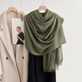 Solid moss green cotton linen scarf and shawl for women in lightweight fabric - Military Green (8#)