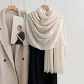 Milk white cotton linen scarf with fine fringe details in a minimalist style - Off White (31#)