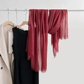 Elegant wine red cotton linen scarf with fringe detailing for stylish layering - Jujube Red (33#)