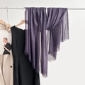 Elegant solid purple linen cotton scarf with frayed edges hanging in a minimalist closet - Purple (35#)