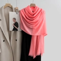 Coral pink linen cotton scarf with fringes for women, elegant lightweight solid wrap - Watermelon Red (7#)