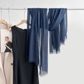 Navy blue cotton linen scarf with fine fringe tassels and a breathable textured finish - Denim Blue (6#)