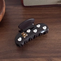 Pinza per capelli in acetato marrone scuro con cuori bianchi e decoro orsetto - Orso con Cuore