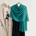 Elegant emerald green cotton linen scarf with soft fringes styled over a black dress - Grass Green (45#)