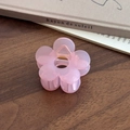 Pince à cheveux fleur rose translucide avec ressort doré sur fond en bois sombre - Petit / Rose