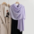 Lavender purple cotton linen scarf paired with beige wool coat and black dress - Light Purple (46#)