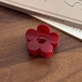 Elegant deep red flower hair claw clip with a minimalist 5-petal design for hair styling - Small / Red
