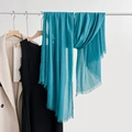 Lake blue cotton linen scarf with soft fringe, lightweight breathable wrap for women - Blue (28#)