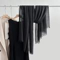Minimalist charcoal grey cotton linen scarf with frayed edges hanging on a white hanger - Dark Green (38#)