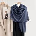 Elegant navy blue cotton linen scarf with fine fringe tassels for women's fashion - Navy Blue (30#)