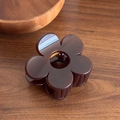 Elegant deep brown flower hair claw clip with golden spring on wooden surface - Large / Brown