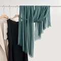 Breathable dark green cotton linen scarf with fine tassels for autumn and spring outfits - Haqing Green