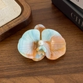 Elegant acetate orchid hair clip with green and orange gradient and pearl center - Blue and Orange